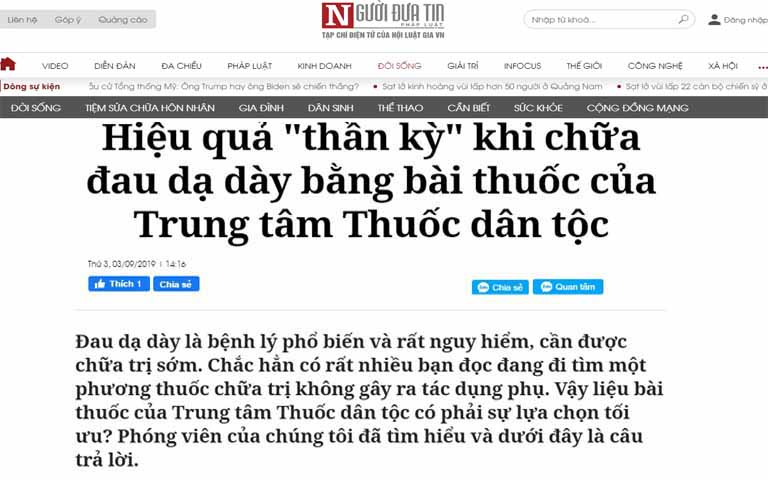 Tạp chí nguoiduatin.vn đưa tin về giải pháp chữa dạ dày tại Thuốc dân tộc