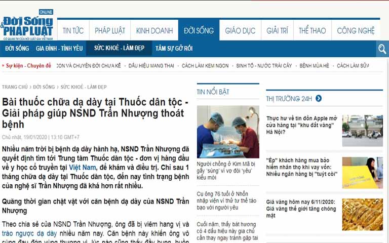 Báo chí viết về bài thuốc giúp NS Trần Nhượng thoát khỏi bệnh dạ dày