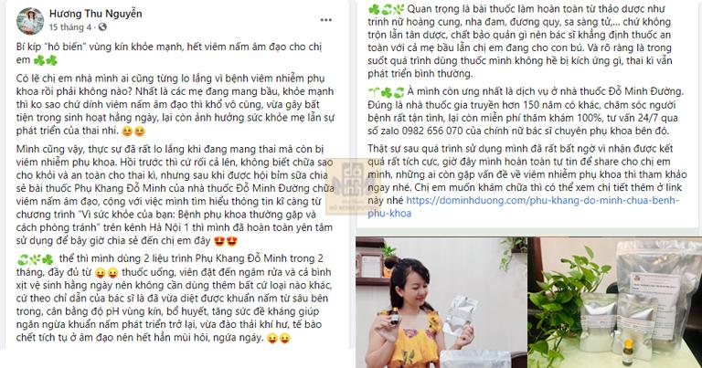 Bài chia sẻ của hotmom Nguyễn Thu Hương về hiệu quả bài thuốc Phụ Khang Đỗ Minh